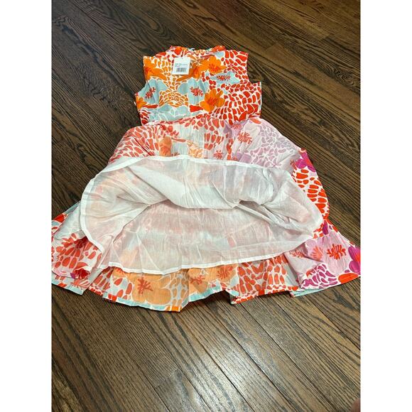 NWT Oliphant Sleeveless V-Neck Antigua Orange Yoke Floral Mini Dress Size XXS - Picture 4 of 9